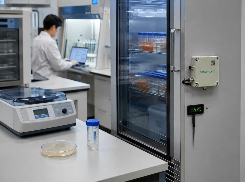 Laboratório com equipamentos e condições ambientais monitoradas