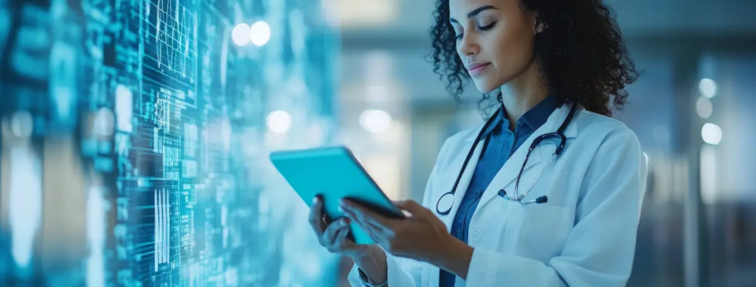 Infográfico sobre interoperabilidade hospitalar com a plataforma Sensorweb, mostrando dispositivos IoT conectados a tablets, nuvem e sistemas de prontuário eletrônico.